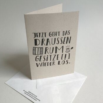 10 cartes de vœux grises recyclées avec enveloppes : Assis dehors 1