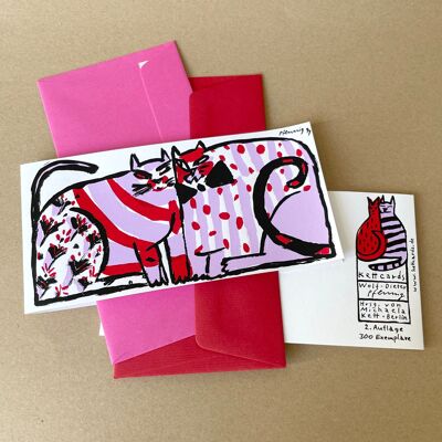 10 elegant screen-printed cards with colored envelopes: cats