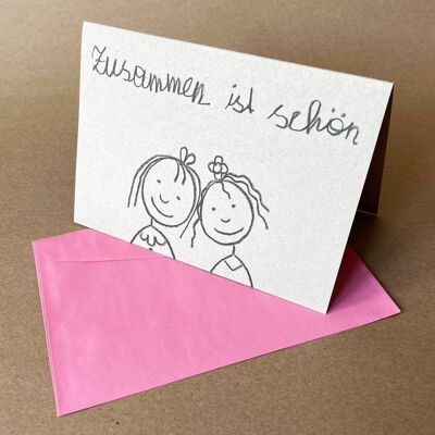 10 funny folding cards with recycled envelopes: Together (two women)