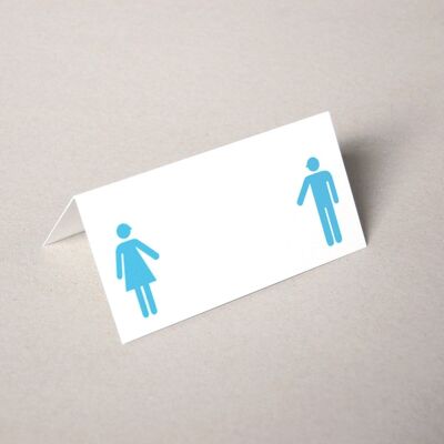 tarjeta de lugar impresa turquesa: hombre y mujer