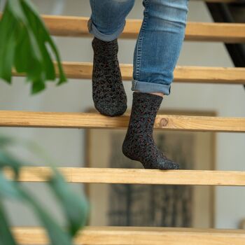 Chaussettes pailletées en coton peigné Léopard - Noir 2