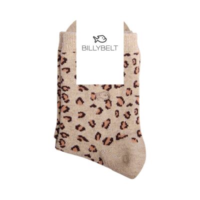 Calcetines de algodón peinado con estampado de leopardo beige y dorado