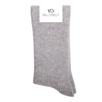 Graumelierte Wollsocken mit Angora