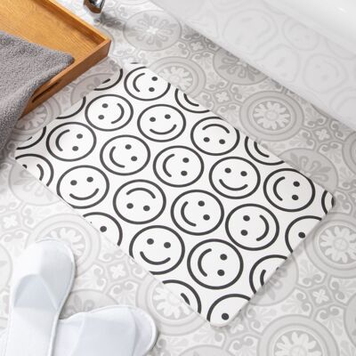 Alfombrilla de baño antideslizante de piedra blanca con patrón de sonrisa