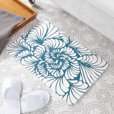 Blue Swirl Pattern White Stone Non Slip Bath Mat