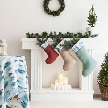 Linge de Noël au mètre ou au mètre, tissu de lin imprimé d'arbres de Noël vintage pour la literie, les rideaux, les vêtements 10