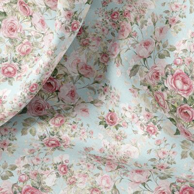 Tissu en lin au mètre ou au mètre, tissu en lin imprimé de roses vintage pour la literie, les rideaux, les robes, les vêtements, les nappes et les taies d'oreiller