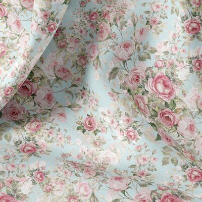 Tela de lino cortada a medida o por metro, tela de lino con estampado de rosas vintage para ropa de cama, cortinas, vestidos, ropa, manteles y fundas de almohadas