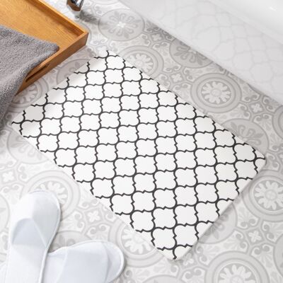 Alfombrilla de baño antideslizante Black Trellis White Stone