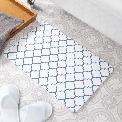 Blue Trellis White Stone Non Slip Bath Mat