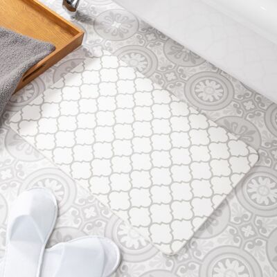 Alfombrilla de baño antideslizante Grey Trellis White Stone