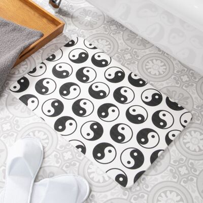 Tapis de bain antidérapant en pierre blanche Yin Yang