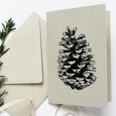 Folding card made of grass paper, cones
