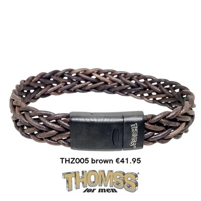 Thomss armband met zwarte sluiting, bruine leren vlecht