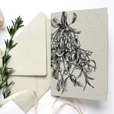 Folding card made of grass paper, mistletoe
