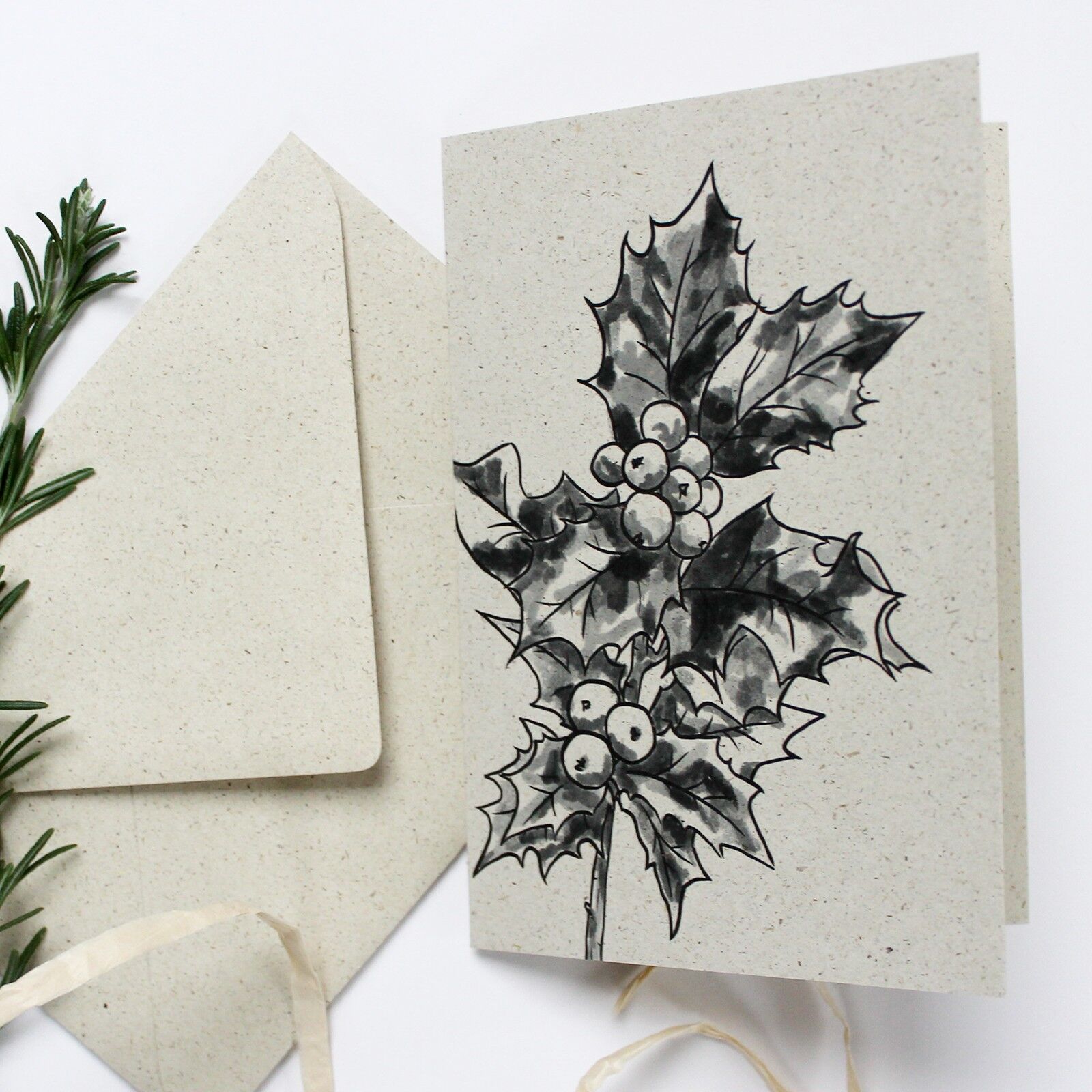 Klappkarte aus Graspapier, Stechpalme