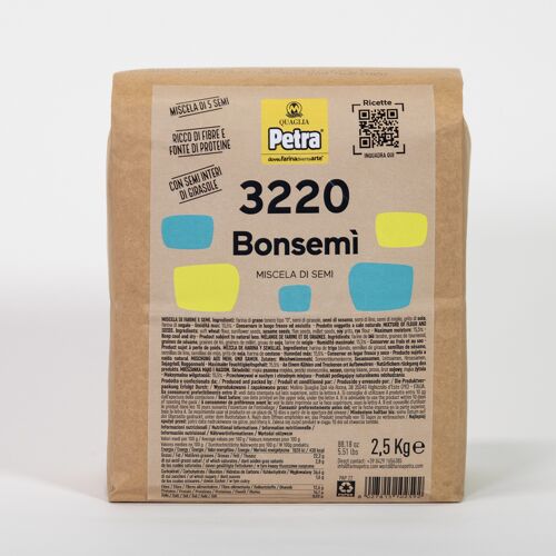PETRA 3220 Bonsemì - Natural mix of Soft wheat flour, sunflower seeds, sesame seeds, flax seeds, millet seeds, soy grit, rye flour 2,5 kg