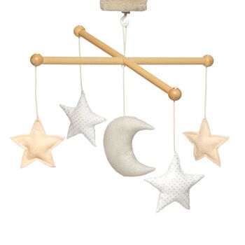 Mobile musical bois Lune et étoiles nude argenté 2