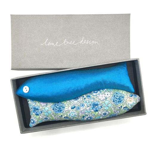 Aquamarine Box of 2 Lavender Fish Made with Liberty Fabric