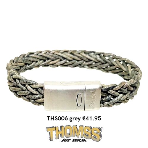 Thomss armband met zilveren sluiting, grijs leren vlecht