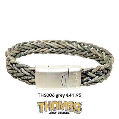 Thomss Armband mit Silberschließe, graues Ledergeflecht