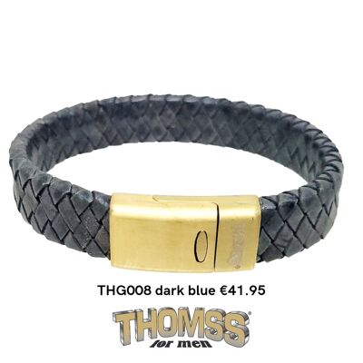 Thomss Armband mit mattgoldenem Verschluss und blauem Ledergeflecht