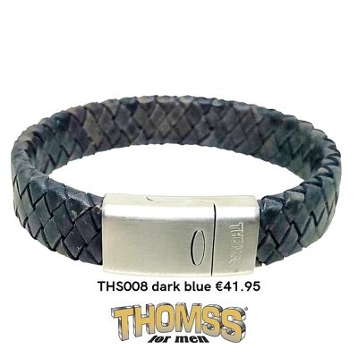 Pulsera Thomss con cierre de acero inoxidable, trenza de cuero azul
