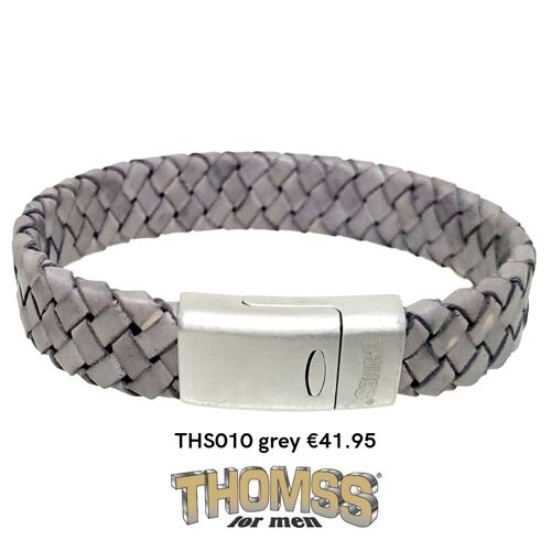 Thomss armband met zilveren sluiting, grijze leren vlecht