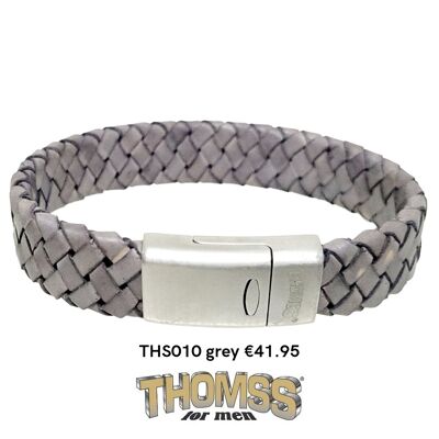 Bracciale Thomss con chiusura in argento, treccia in pelle grigia