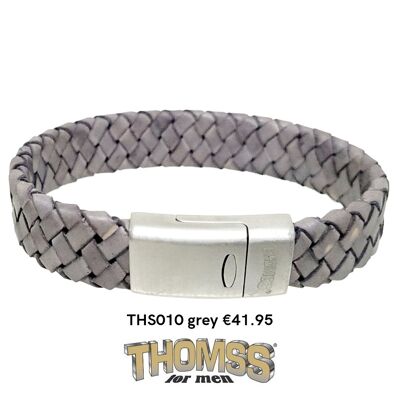 Bracelet Thomss avec fermoir en argent, galon en cuir gris