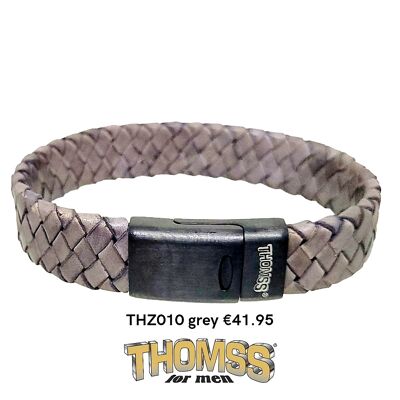 Thomss Armband mit schwarzem Verschluss, graues Ledergeflecht