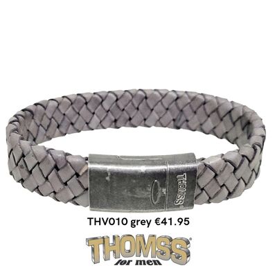 Bracelet Thomss fermoir vintage, galon cuir gris