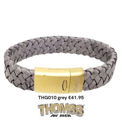 Thomss bracelet with gold closure, gray leather braid