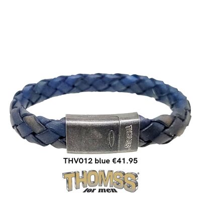 Bracciale Thomss con fermaglio in acciaio inox look vintage intrecciato in pelle blu