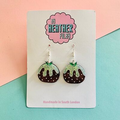 Christmas Pudding Glitter Earrings