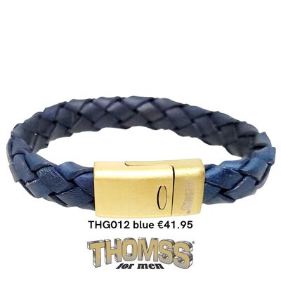 Thomss Armband mit Edelstahlverschluss in Goldoptik blaues Ledergeflecht
