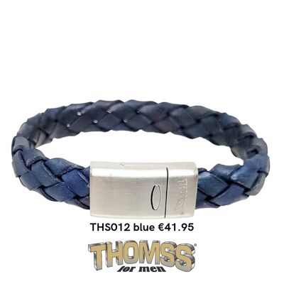 Bracciale Thomss con fermaglio in acciaio inossidabile effetto argento intrecciato in pelle blu