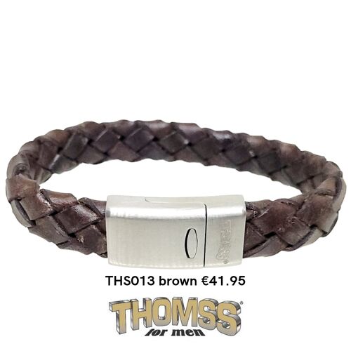 Thomss armband met edelstalen sluiting, bruin leren vlecht