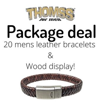 Forfait 20 bracelets homme en cuir et présentoir en bois ! 1