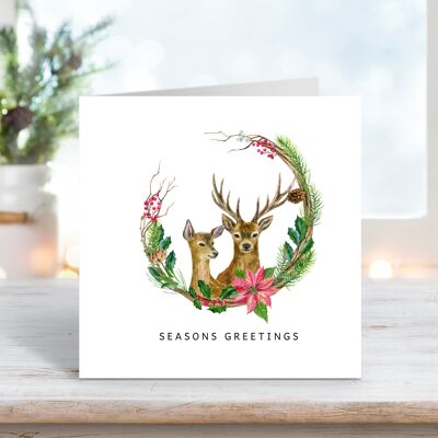 Reindeer Wreath Christmas Card