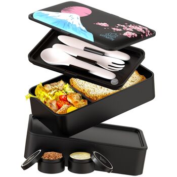Umami Bento Lunch Box, 2 Pots à Sauce & Couverts en Bois Inclus, Lunchbox Micro-Ondable, Boîte à lunch Adulte, Boîte Repas Compartimentée, Boîte Bento Lunch Box, Bento Box 8