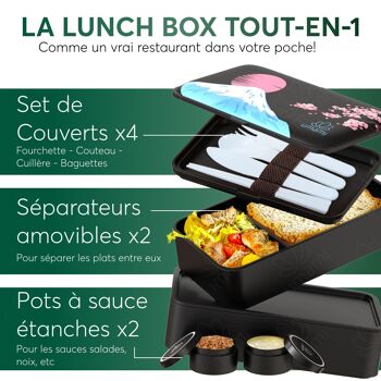 Umami Bento Lunch Box, 2 Pots à Sauce & Couverts en Bois Inclus, Lunchbox Micro-Ondable, Boîte à lunch Adulte, Boîte Repas Compartimentée, Boîte Bento Lunch Box, Bento Box 11