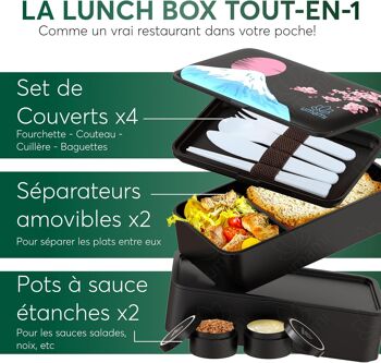 Umami Bento Lunch Box, 2 Pots à Sauce & Couverts en Bois Inclus, Lunchbox Micro-Ondable, Boîte à lunch Adulte, Boîte Repas Compartimentée, Boîte Bento Lunch Box, Bento Box 2