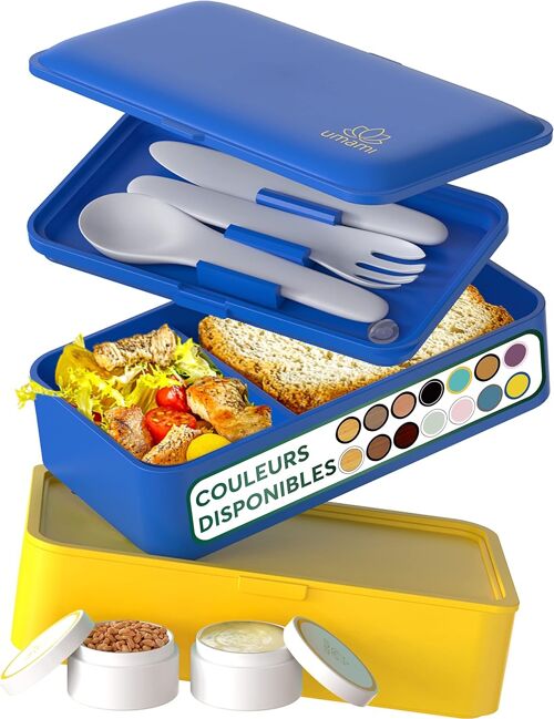 Umami Bento Lunch Box, 2 Pots à Sauce & Couverts en Bois Inclus, Lunchbox Micro-Ondable, Boîte à lunch Adulte/Enfant, Boîte Repas Compartimentée, Boîte Bento Lunch Box, Bento Box