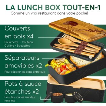 Umami Bento Lunch Box, 2 Pots à Sauce & Couverts en Bois Inclus, Lunchbox Micro-Ondable, Boîte à lunch Adulte, Boîte Repas Compartimentée, Boîte Bento Lunch Box, Bento Box 11