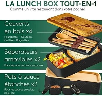 Umami Bento Lunch Box, 2 Pots à Sauce & Couverts en Bois Inclus, Lunchbox Micro-Ondable, Boîte à lunch Adulte, Boîte Repas Compartimentée, Boîte Bento Lunch Box, Bento Box 2