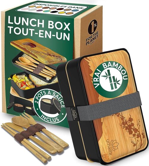 Buy wholesale Bento Lunch Box 1.0L All Inclusive, 4 Cutlery, Real Wood Lid,  Leakproof, 1 Sauce Pot, UMAMI Adult Bento Box, Mother's/Father's Day