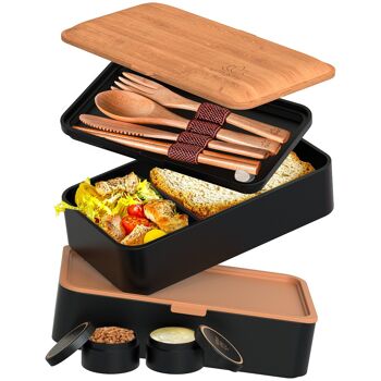Umami Bento Lunch Box, 2 Pots à Sauce & Couverts en Bois Inclus, Lunchbox Micro-Ondable, Boîte à lunch Adulte, Boîte Repas Compartimentée, Boîte Bento Lunch Box, Bento Box 9