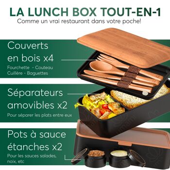 Umami Bento Lunch Box, 2 Pots à Sauce & Couverts en Bois Inclus, Lunchbox Micro-Ondable, Boîte à lunch Adulte, Boîte Repas Compartimentée, Boîte Bento Lunch Box, Bento Box 12