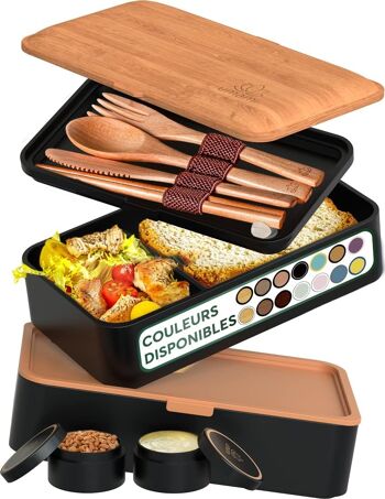 Umami Bento Lunch Box, 2 Pots à Sauce & Couverts en Bois Inclus, Lunchbox Micro-Ondable, Boîte à lunch Adulte, Boîte Repas Compartimentée, Boîte Bento Lunch Box, Bento Box 1